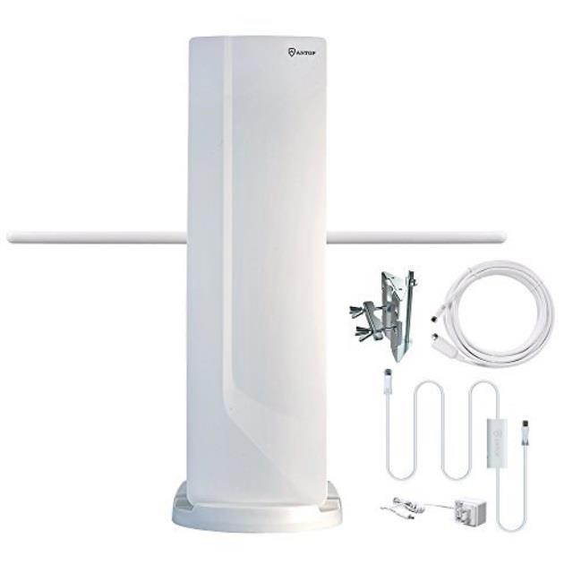 antop outdoor hdtv antenna 70 miles multi-directional reception with vhf enhanced and smartpass amplifier signal booster fit ho