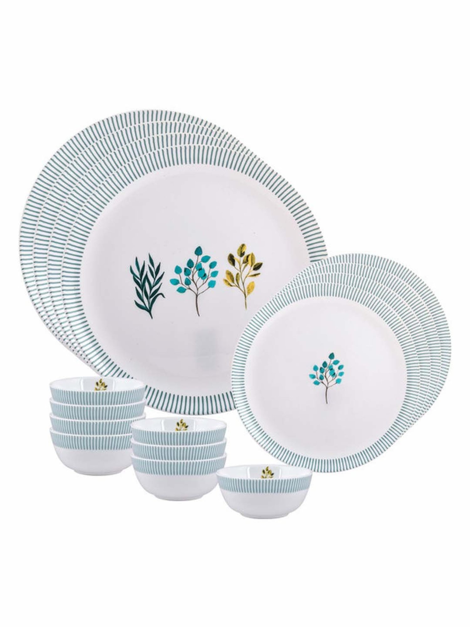 Goodhomes White & Green Opalware Dinner Set (Set of 4pcs Dinner & 4pcs Quarter Plate, 8pcs Veg Bowl)