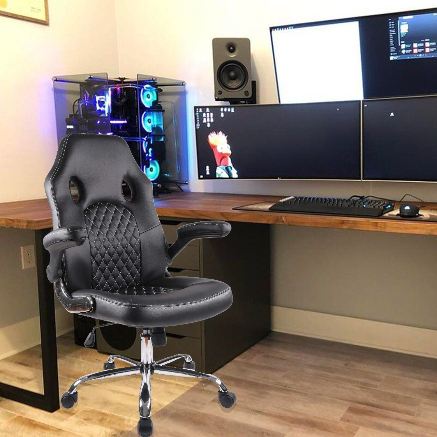 SMUGDESK Office Chair, Gaming Chair Leather, Computer Desk Chair Task Swivel Executive Chairs High Back with Padded Seat Armrests and Rolling Casters (Black)