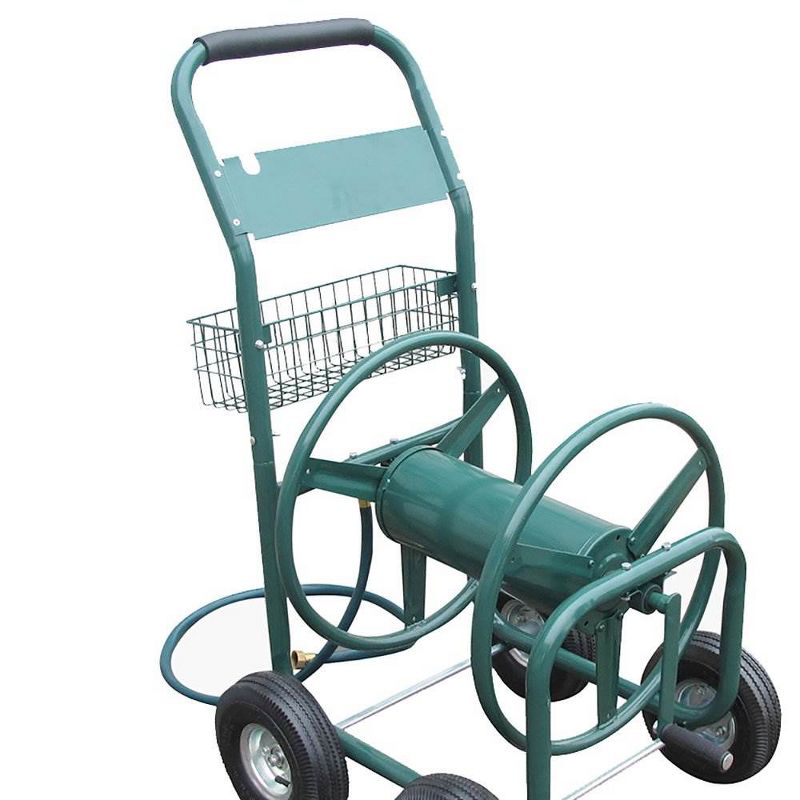 Liberty Garden Products LBG-872-2 4 Wheel Hose Reel Cart Holds up to 350 Feet of 5/8" Hose with Basket for Backyard, Garden, or Home, Green
