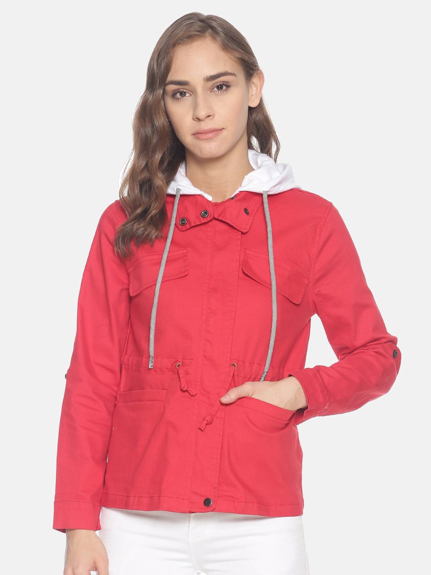 Campus Sutra Red Hooded Jacket