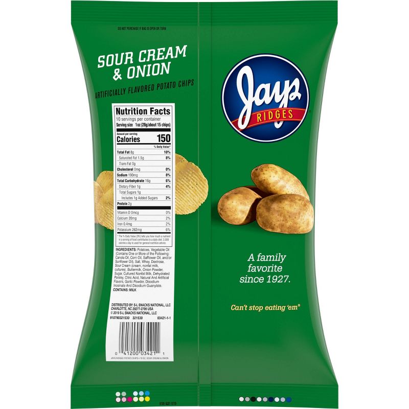 Jays Chips Ridges Sour Cream & Onion Potato Chips - 10oz