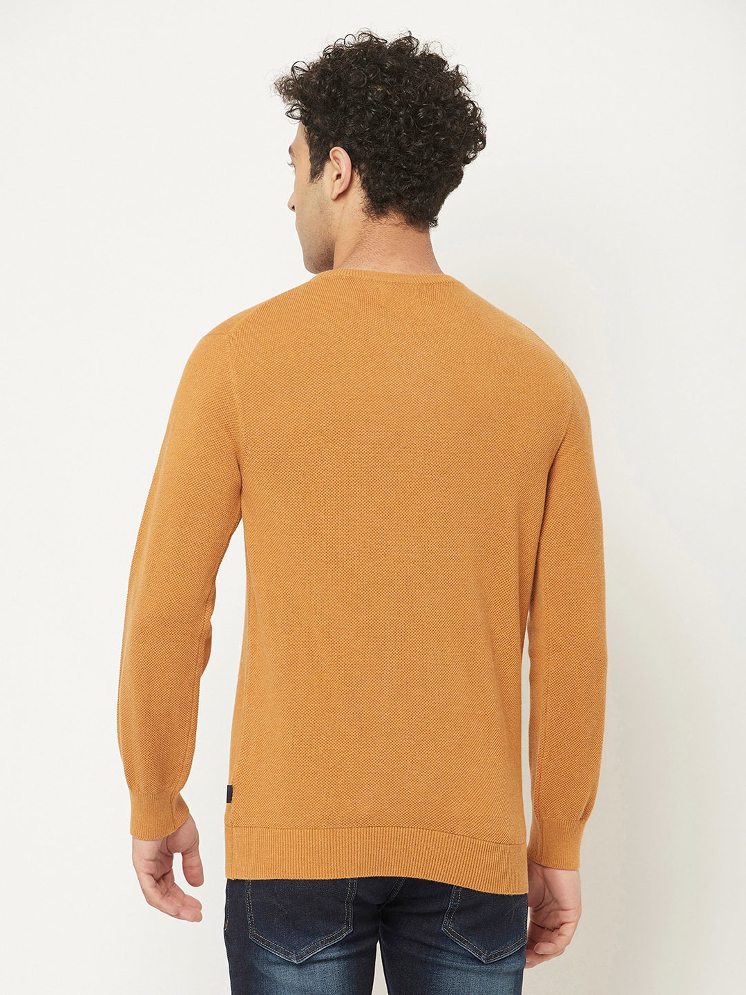 Crimsoune Club Orange Regular Fit Self Design Cotton Sweater