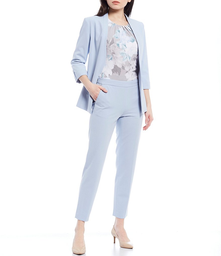 Calvin Klein Petite Size Lux Stretch Suiting Roll-Tab Sleeve Cut-Away Front Hem Open-Front Jacket