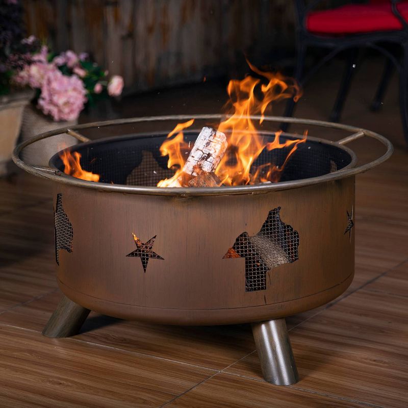 30" Wood Burning Fire Pit with Cover - Brown - Nuu Garden