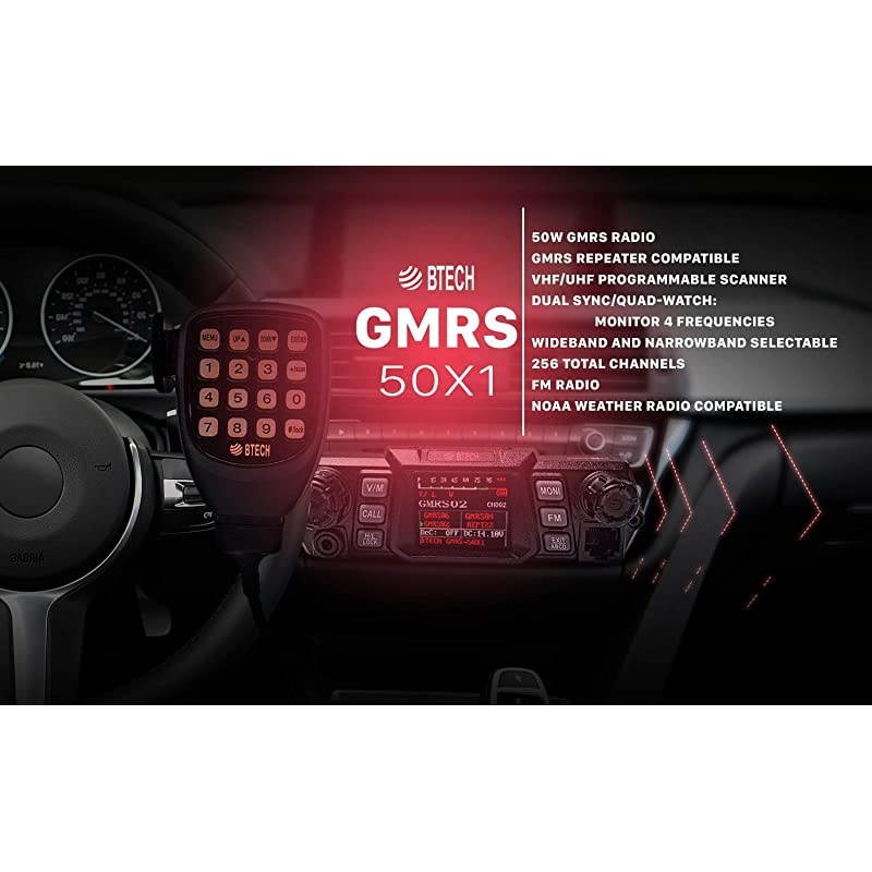 Mobile GMRS-50X1 50 Watt GMRS Two-Way Radio, GMRS Repeater Capable, with Dual Band Scanning Receiver (136-174.99MHz (VHF) 400-520.99MHz (UHF))