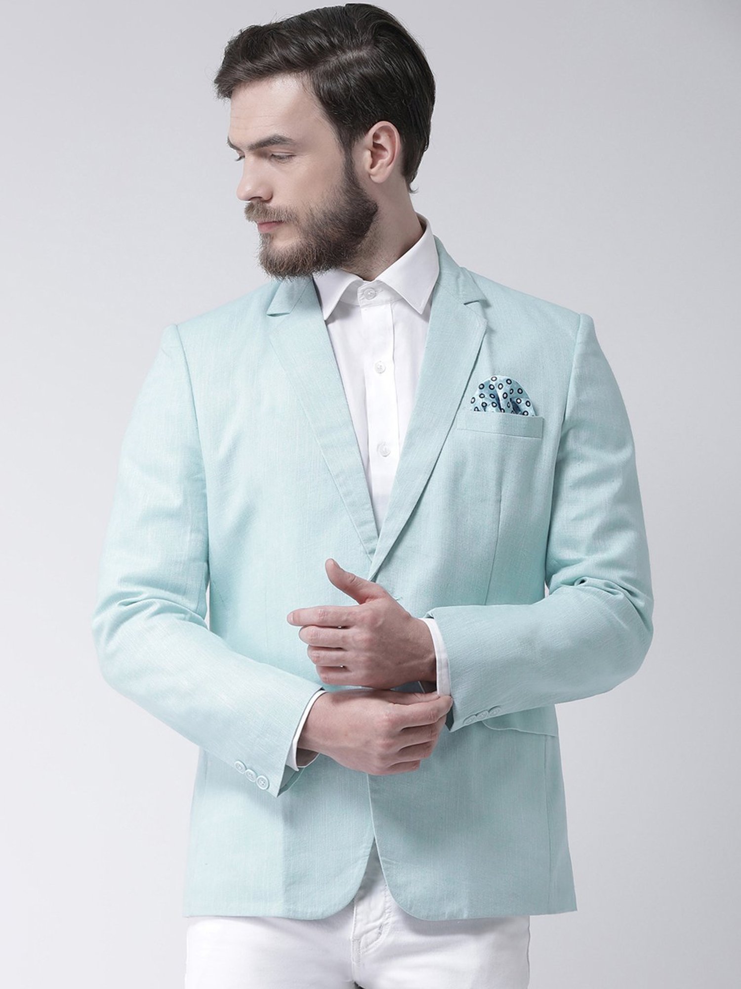 Hangup Plus Aqua Regular Fit Linen Blazer