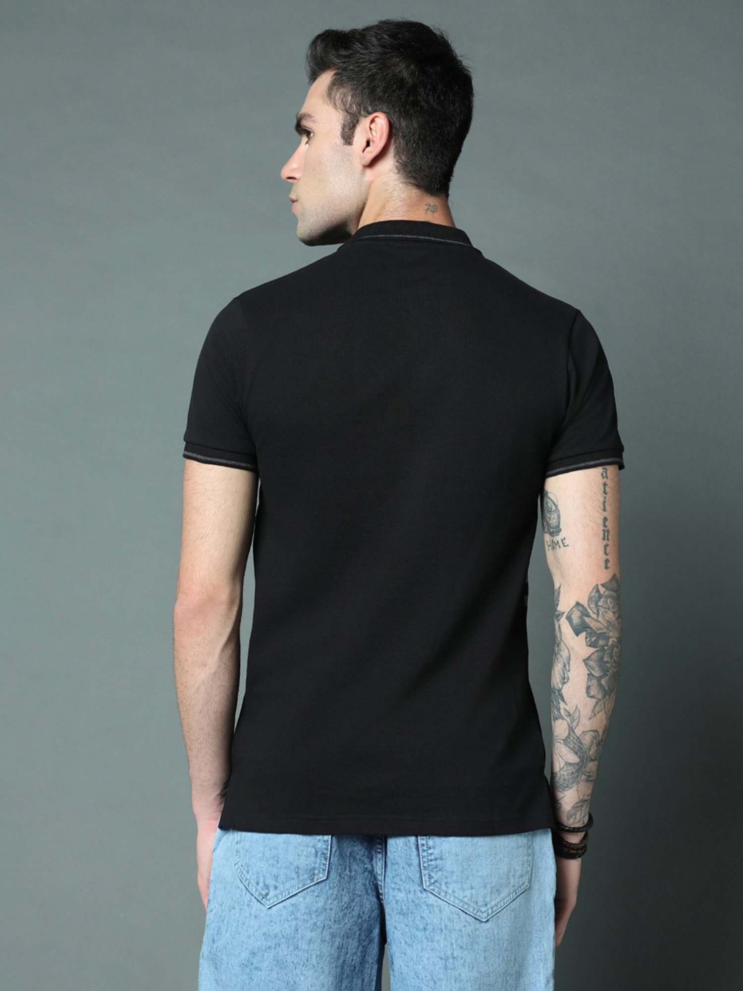 High Star Black Regular Fit Striped Polo T-Shirt