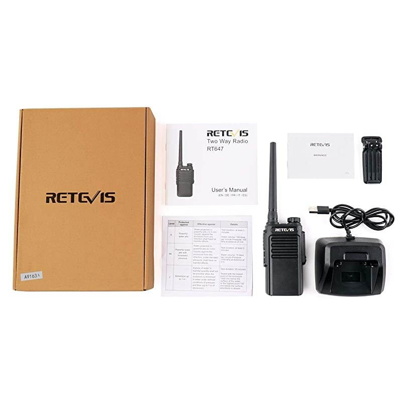 RT47 Two Way Radios Long Range, IP67 Waterproof Walkie Talkies Commercial, VOX Hands-Free, Clear Sound 2 Way Radios with Belt Clip (6 Pack)