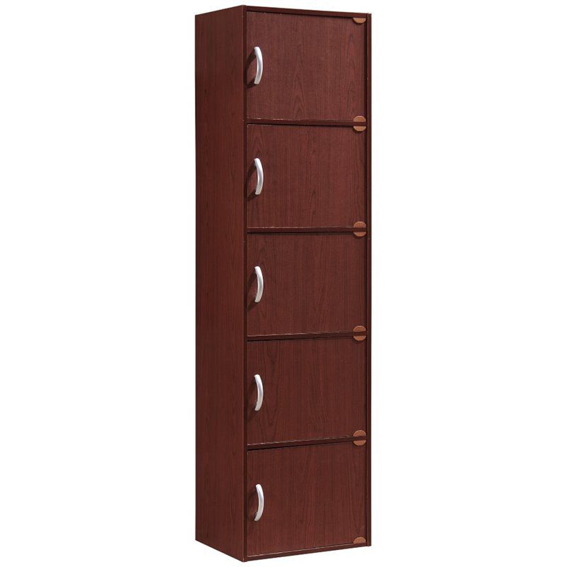 5 Shelf 5 Door Bookcase in Mahogany Brown - Pemberly Row