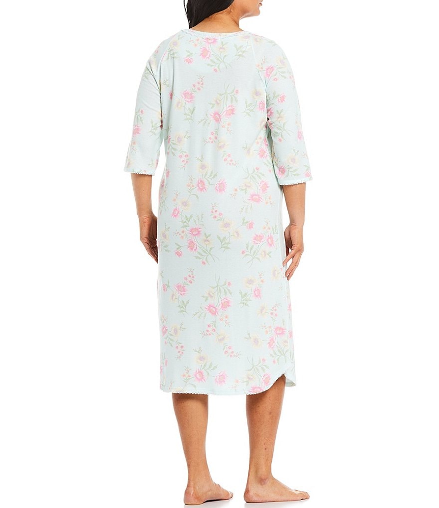 Miss Elaine Plus Cottonessa Floral Print Knit Long Nightgown