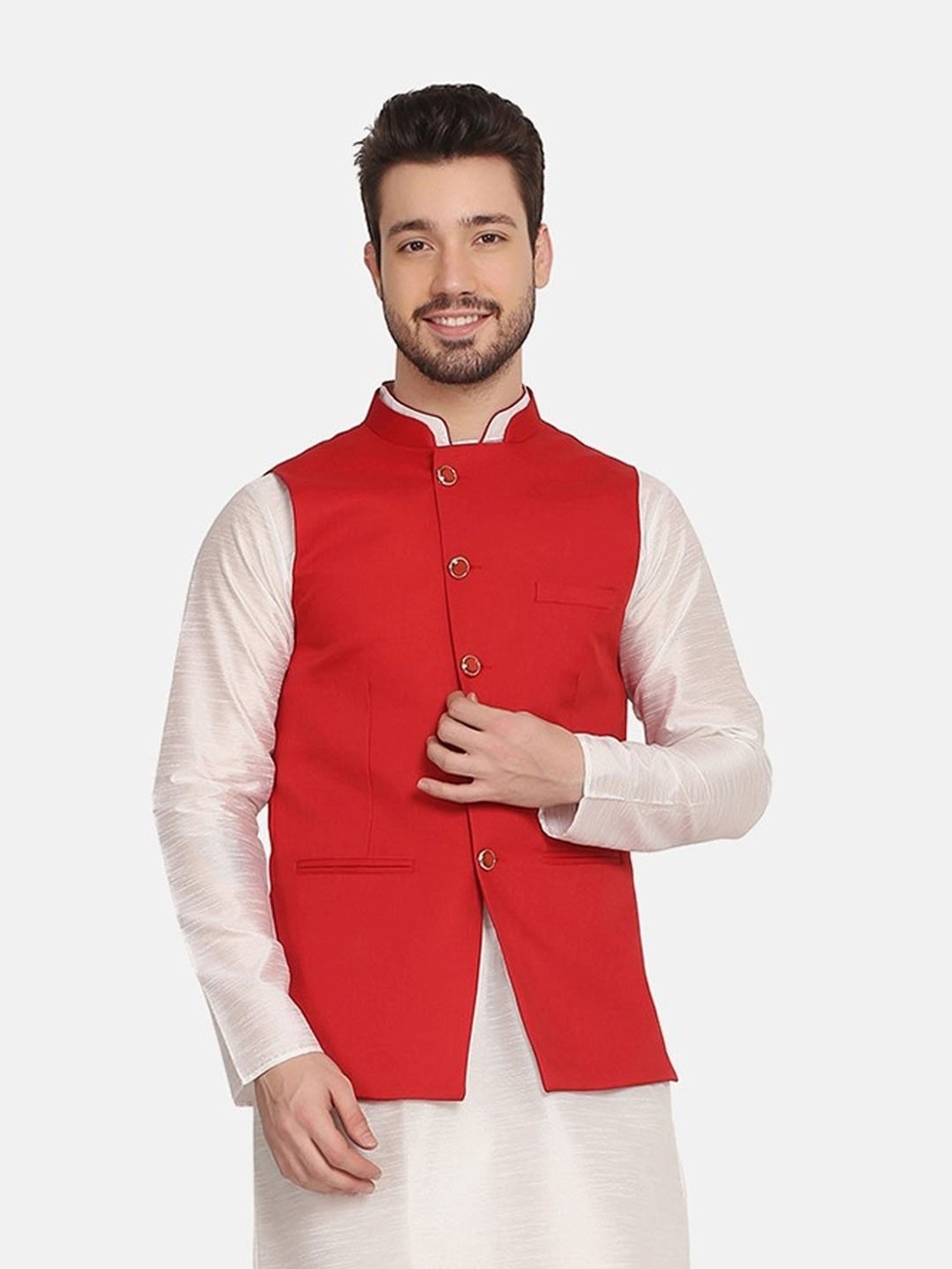 TAHVO Red  Regular Fit Nehru Jacket