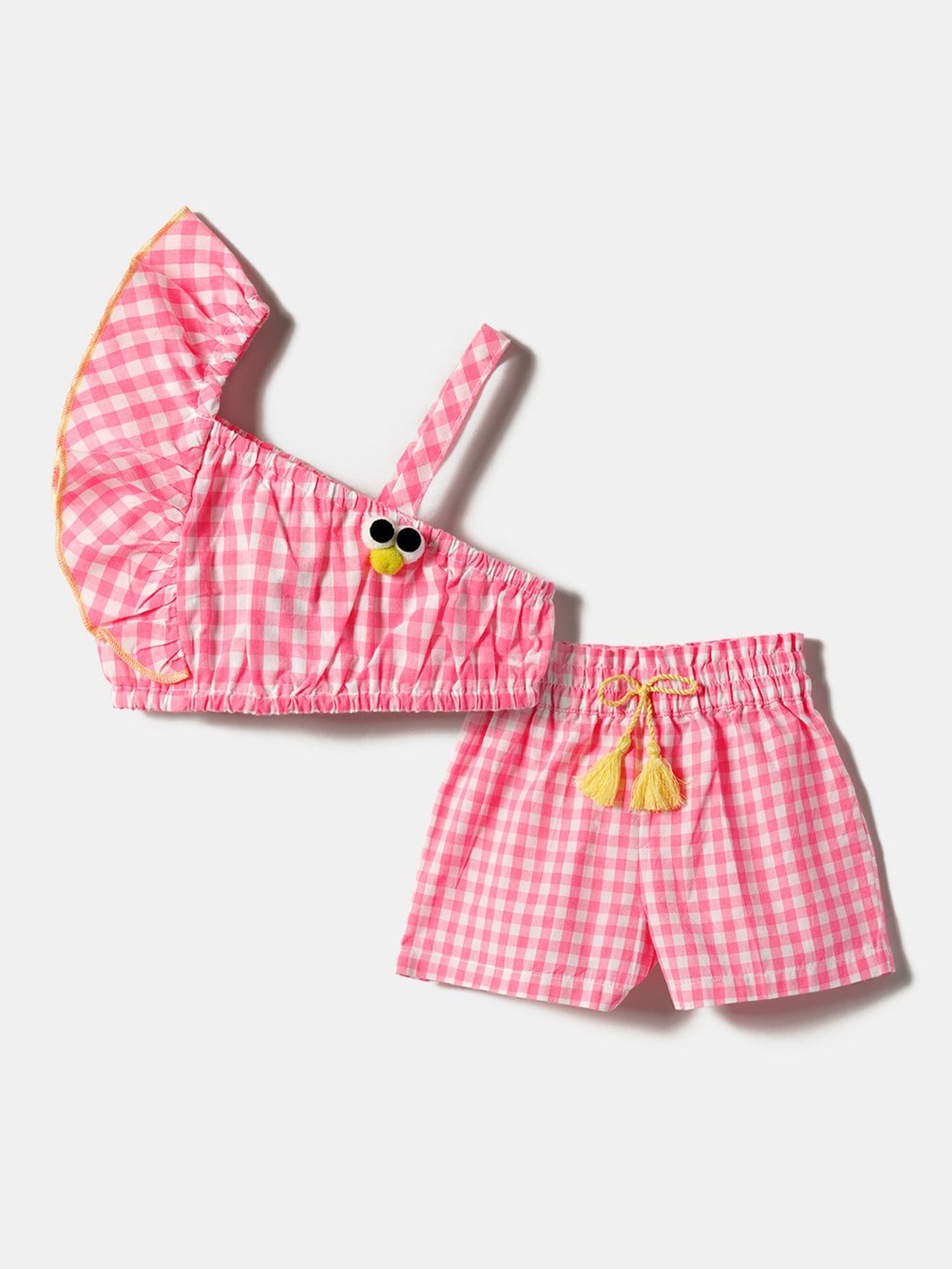 Nauti Nati Kids Pink & White Checks Crop Top with Shorts