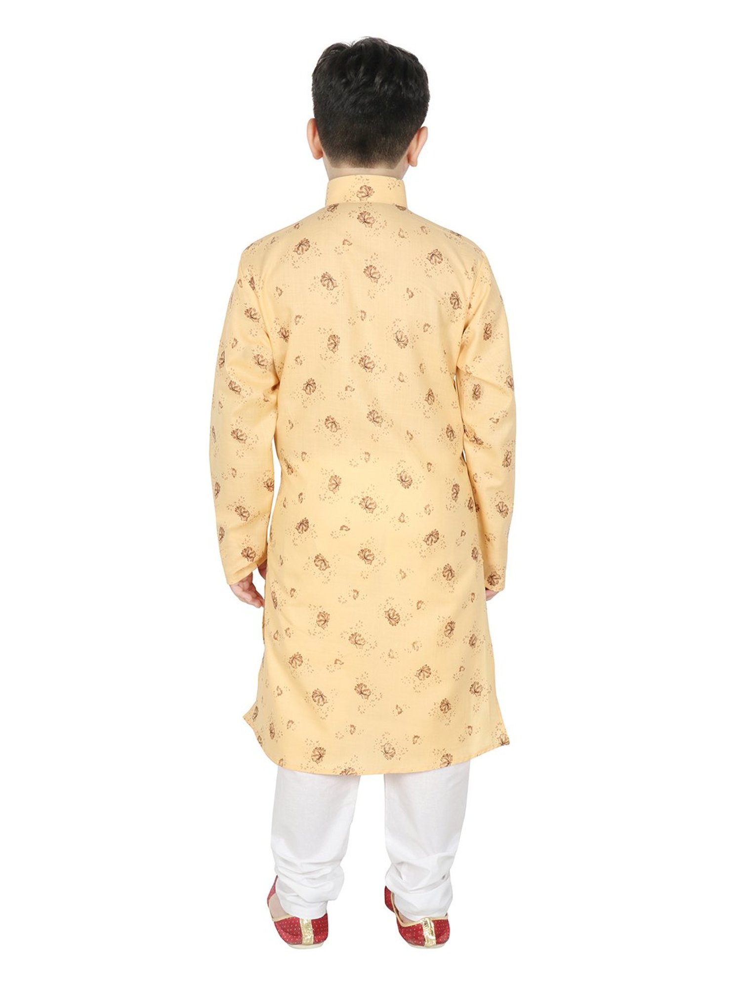 SG Yuvraj Kids Light Yellow & White Printed Full Sleeves Kurta with Pyjamas