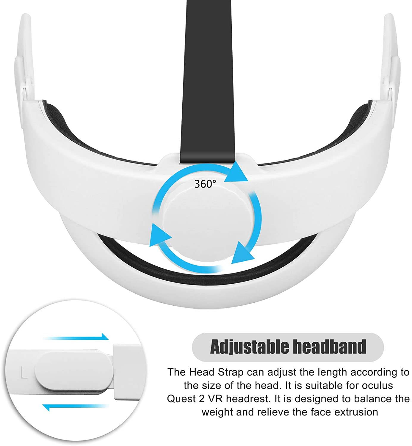 Adjustable Head Strap for Oculus Quest 2 Headband Replacement for Oculus Quest 2 Elite Strap,Enhanced Comfort and Support Oculus Quest 2 Accessories (White)
