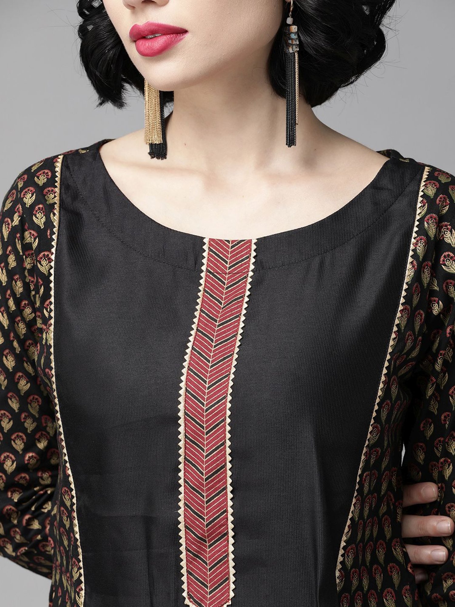 Indo Era Black Printed Kurta Palazzo Set With Dupatta