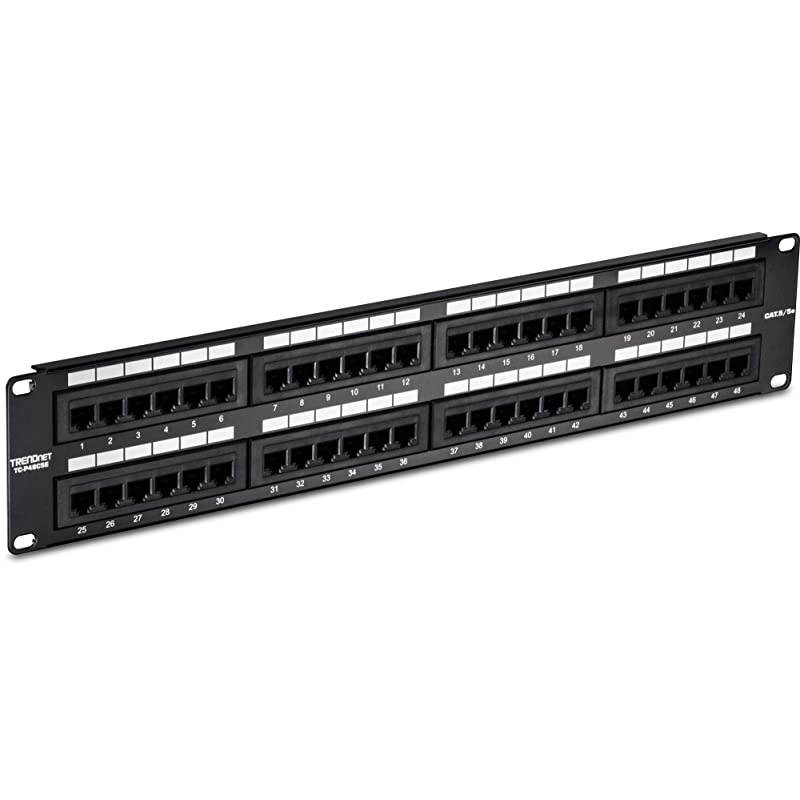 48Port Cat55e RJ45 UTP Unshielded Patch Panel TCP48C5E Wallmount or Rackmount 100Mhz Cat 5e Krone Connectors ColorCoded Labeling Cat5Cat5eCat4Cat3 Compatible 2U Rackmount Red