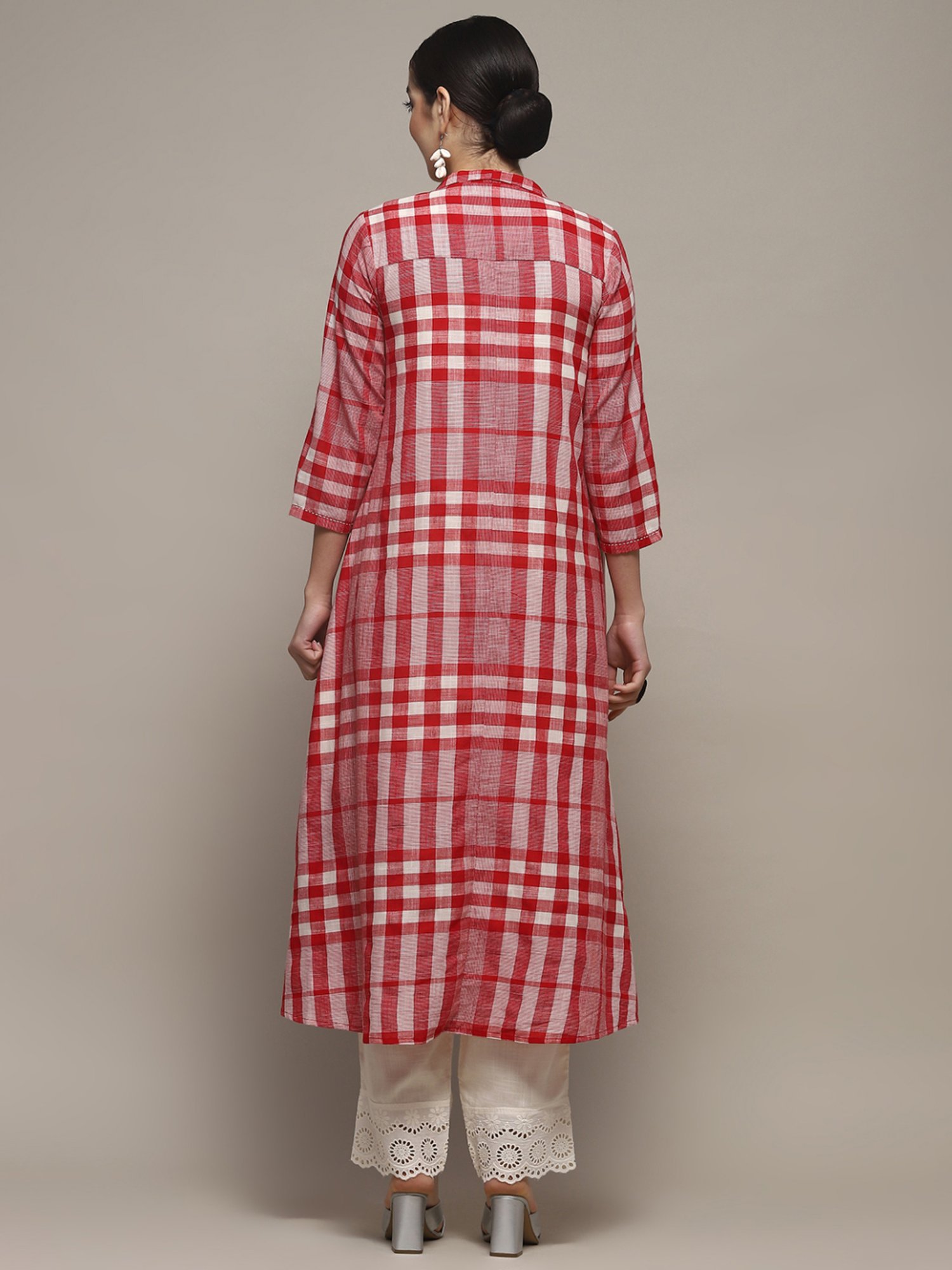 Biba Pink & White Cotton Printed Kurta Pant Set With Jacket