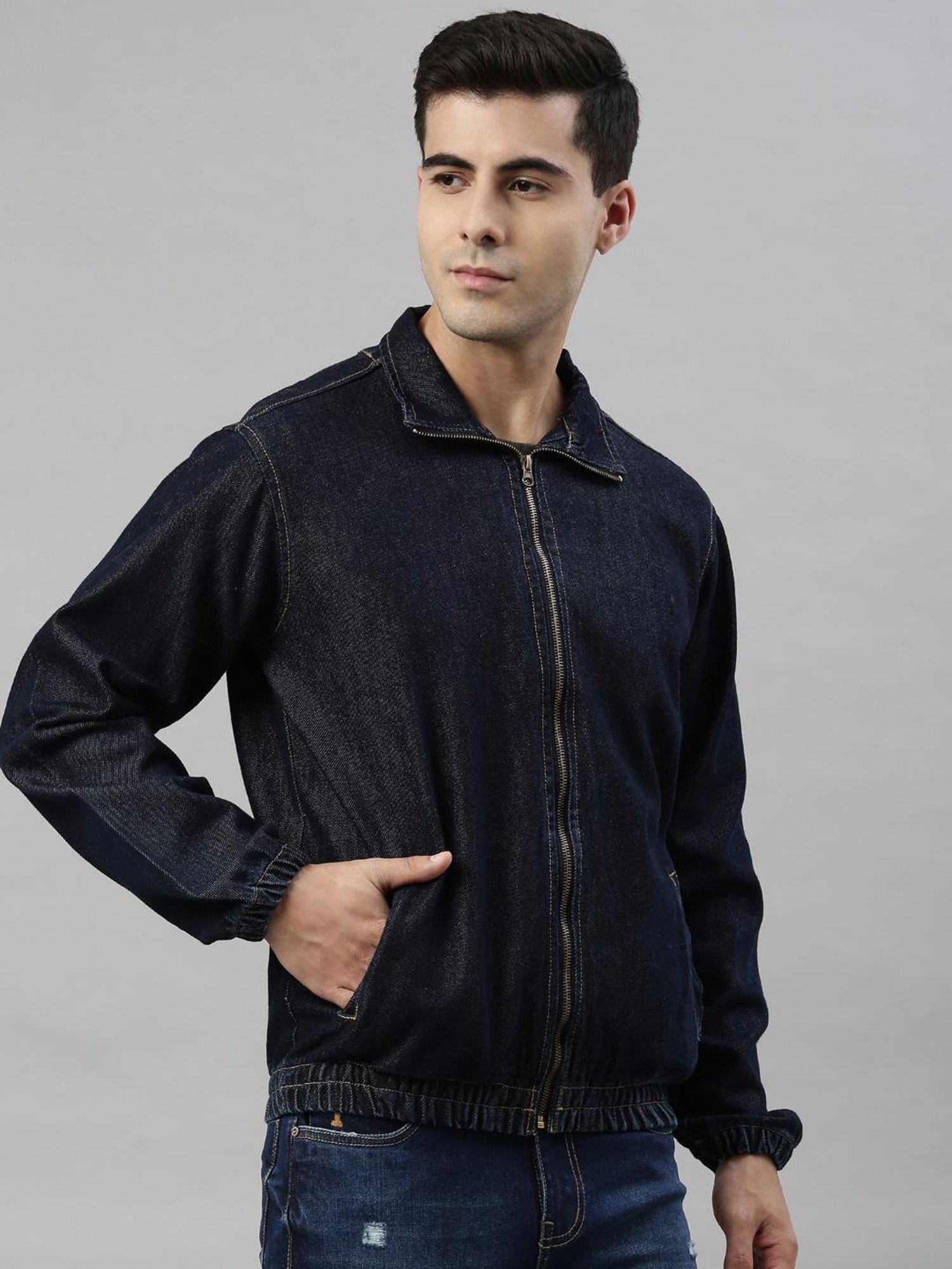 CINOCCI Blue Cotton Slim Fit Denim Jacket