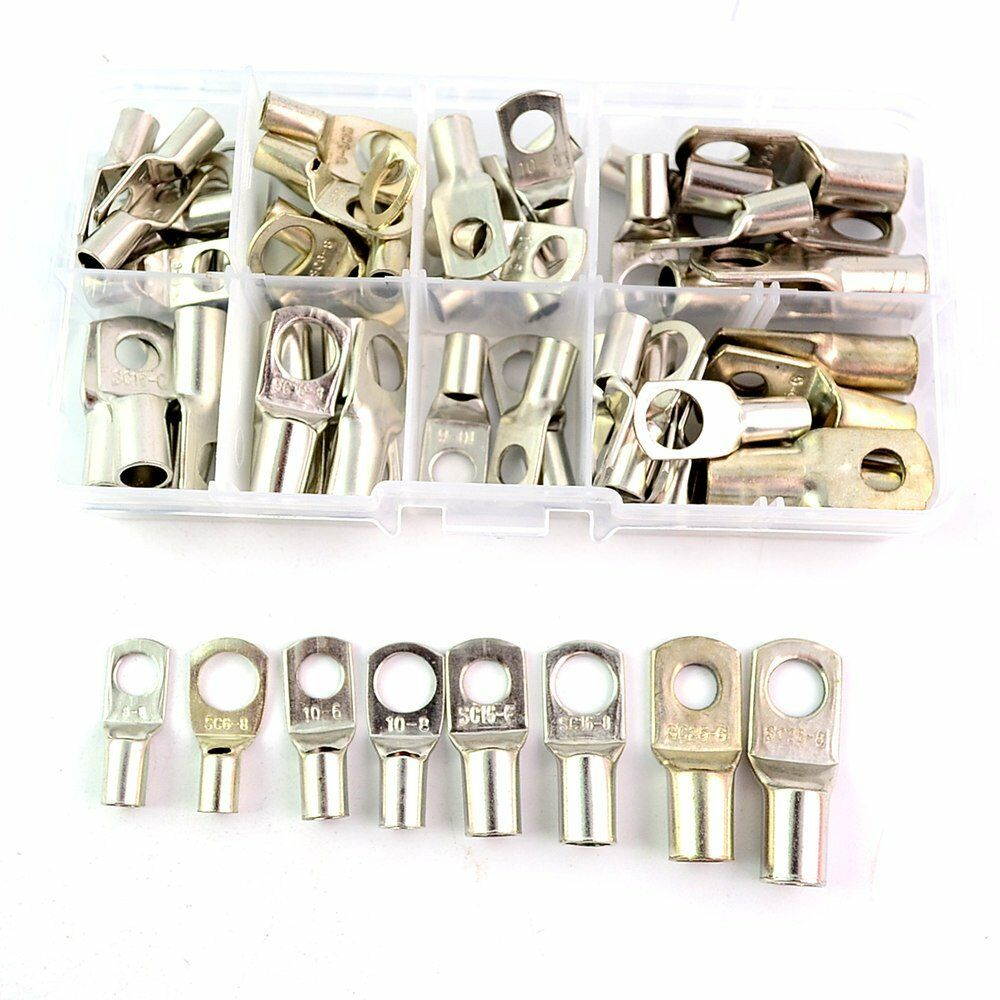 60Pc Electrical Wire Copper Lug Cable Connector Terminal SC16-8 SC25-8 Kit