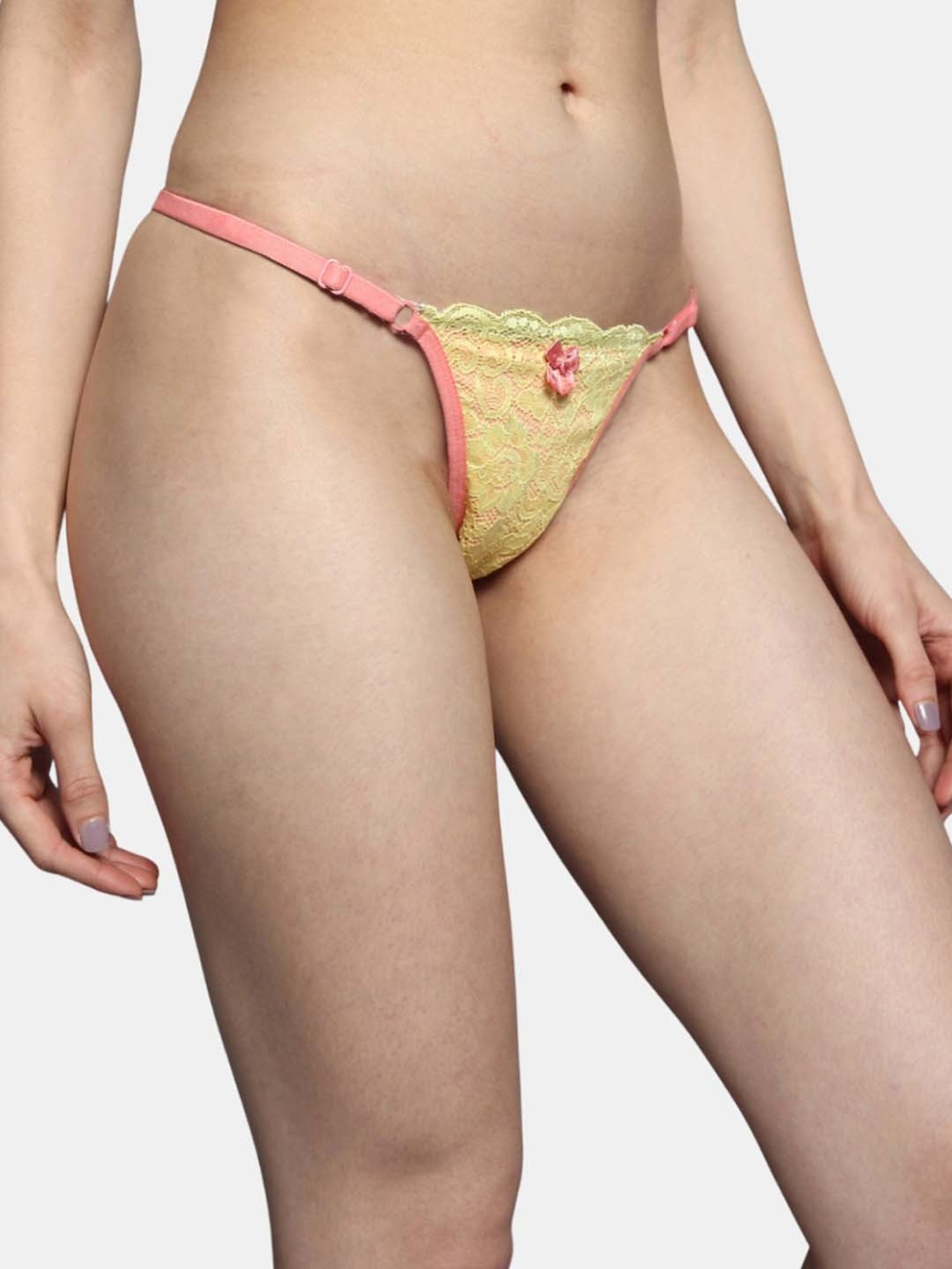 Bleeding Heart Yellow & Pink Lace Work Panty