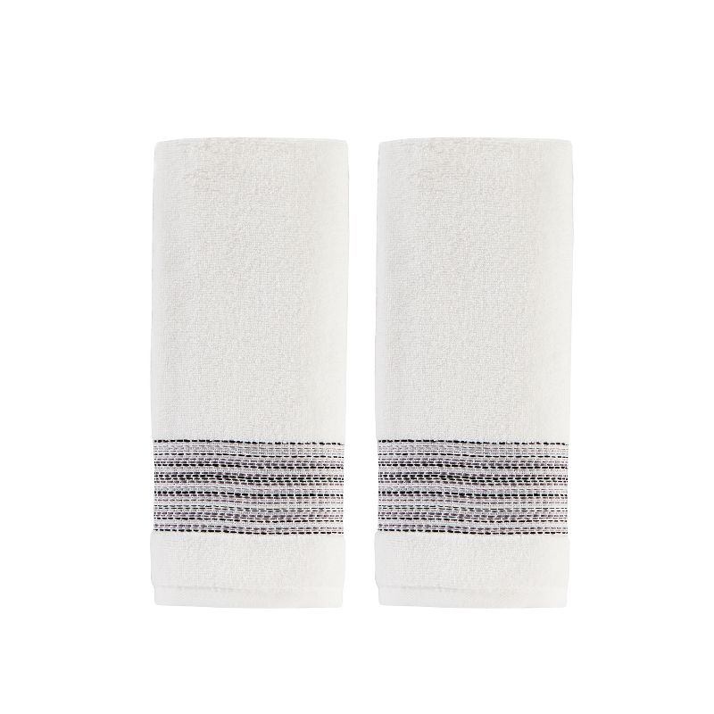 2pc Geo Striped Hand Towel Set White - SKL Home