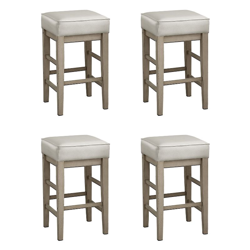 Lexicon 24" Height Wooden Counter Faux Leather Seat Barstool Set, White (2 Pack)