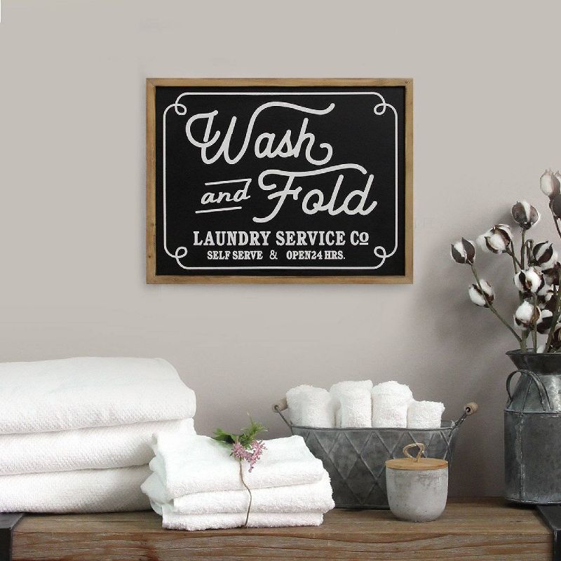 24" x 20" Wash and Fold Laundry Sign Wall DecorBlack/White - Stratton Home Décor