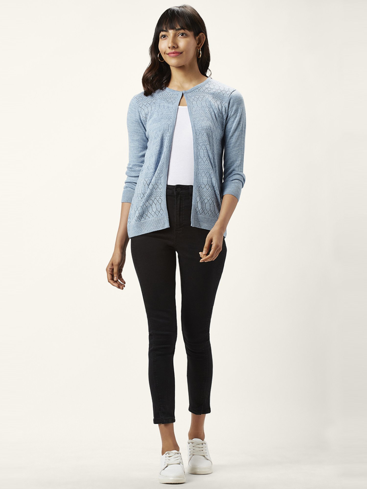 Honey by Pantaloons Blue Self Pattern Cardigan