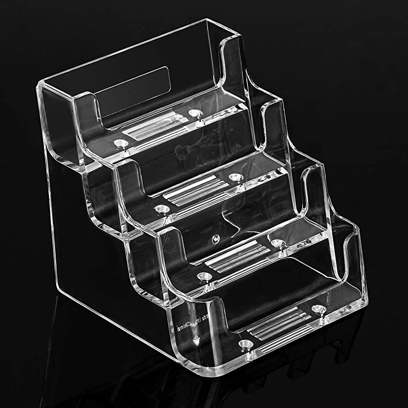 Clear Business Card Holder 4 Pocket Business Card Display, Business Card Stand for Desk or Counter with 4 Tier, 160 Card Capacity, 2 Pack