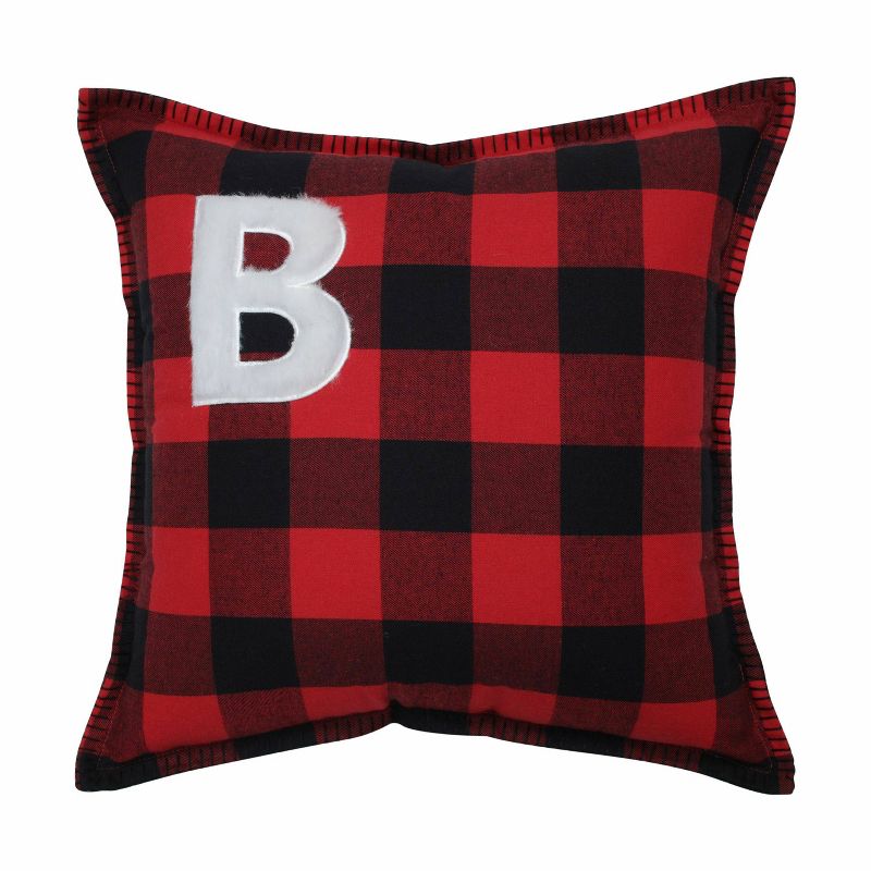 17"x17" Buffalo Plaid 'B' Throw Pillow Red/Black - Pillow Perfect