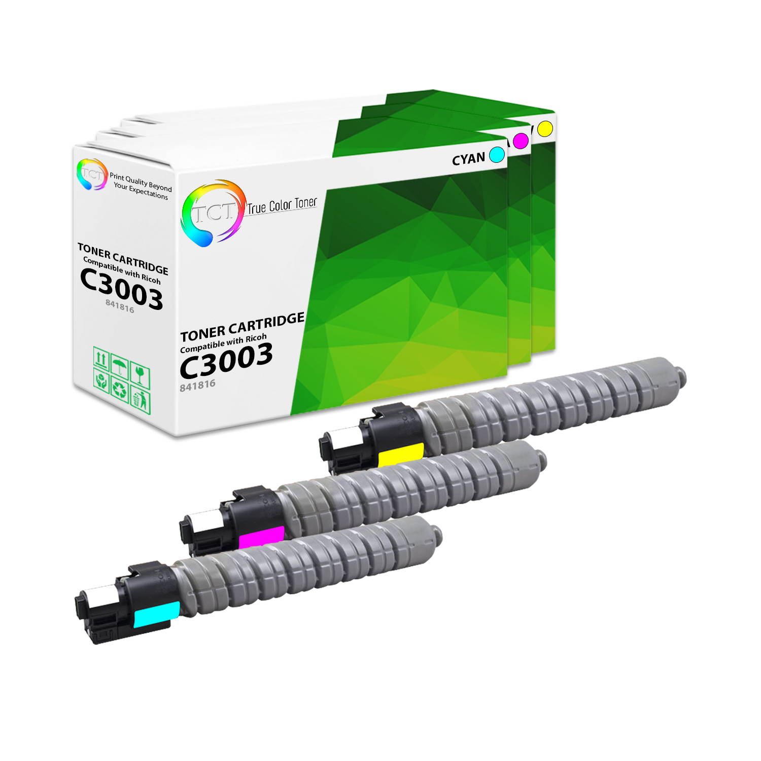 TCT Premium Compatible Toner Cartridge Replacement for Ricoh Aficio MP C3003 3503 Printers (Cyan 841816, Magenta 841815 , Yellow 841814)- 3 Pack