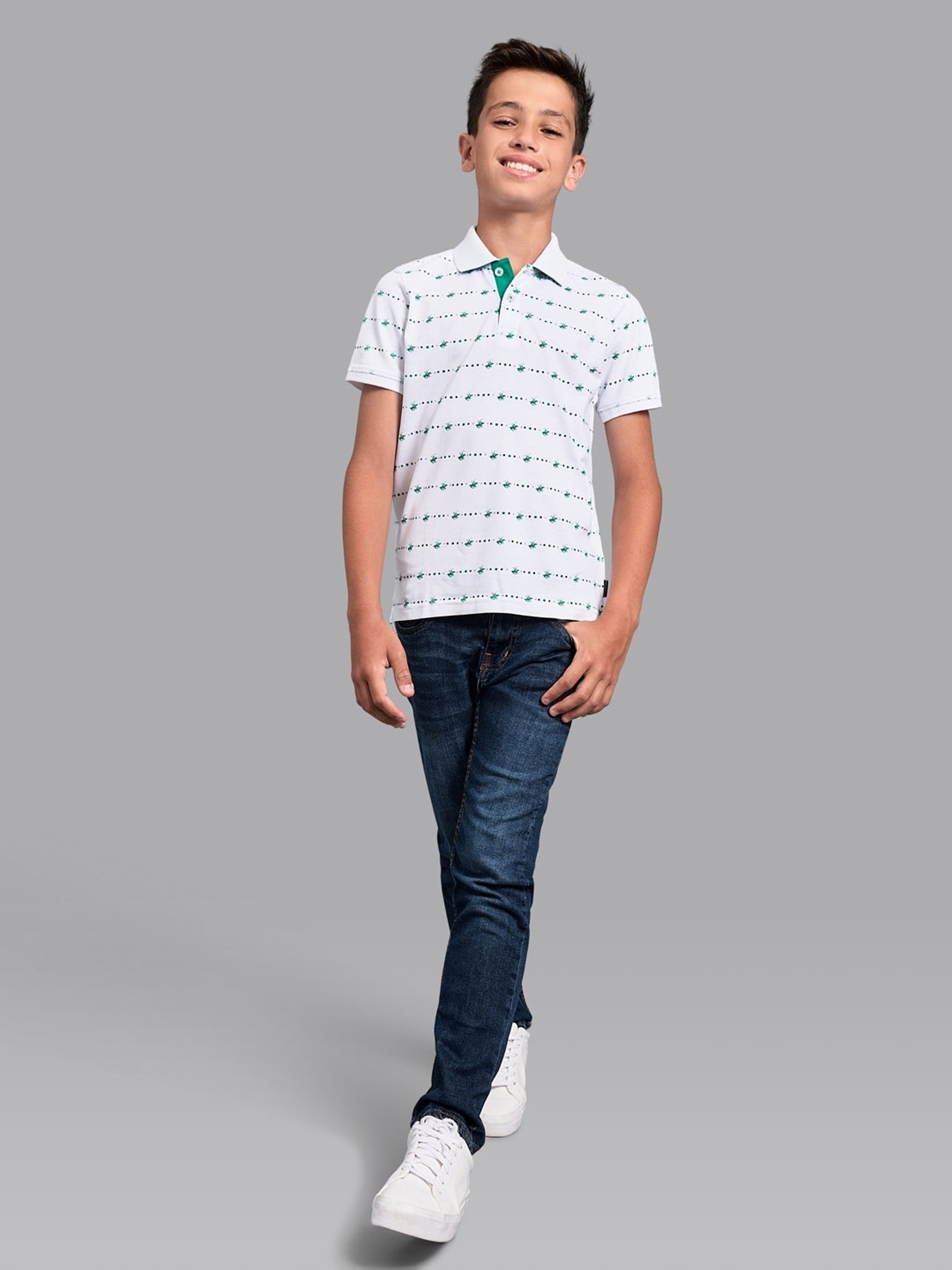 Beverly Hills Polo Club Kids White Cotton Printed Polo T-Shirt