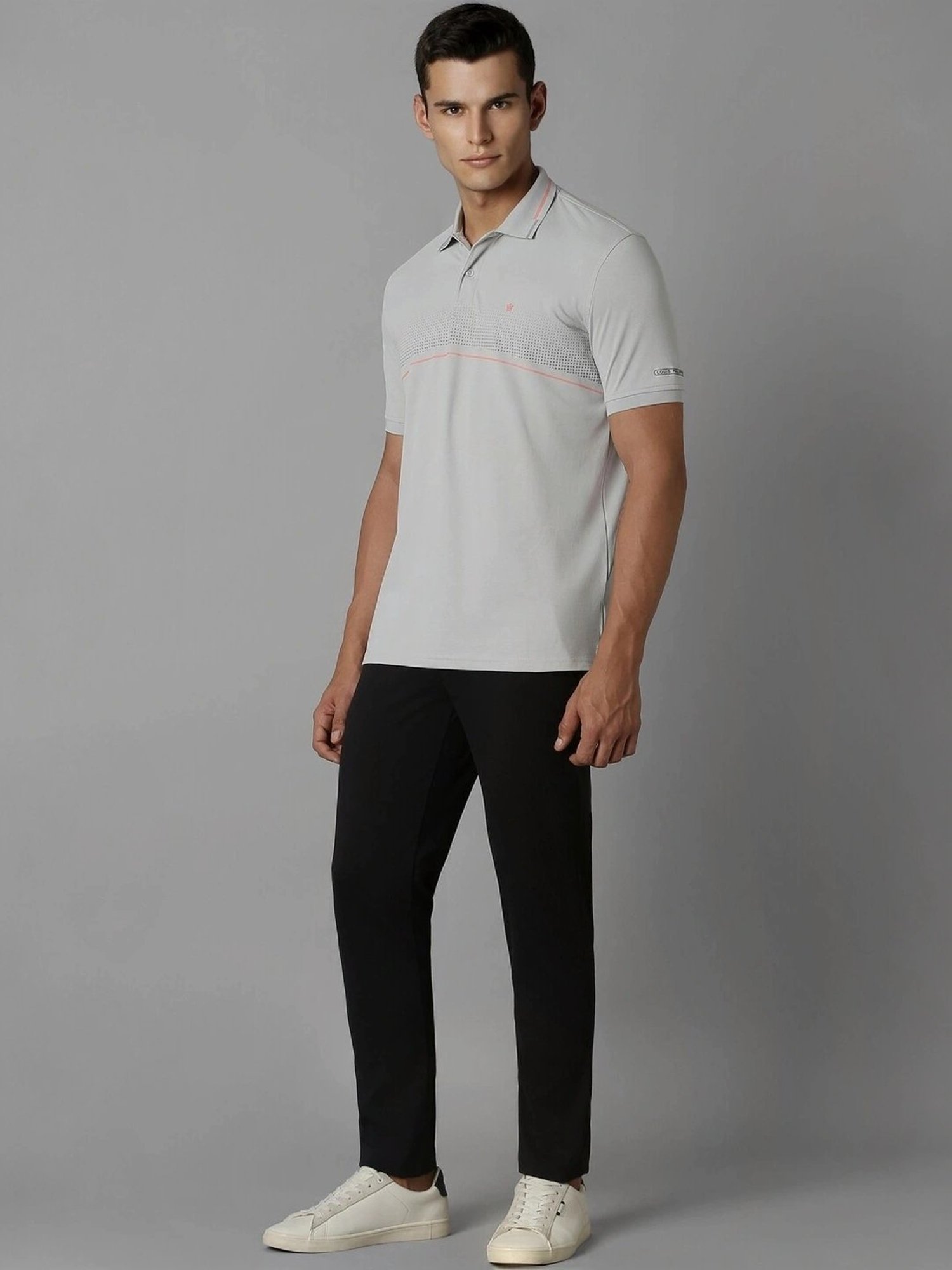 Louis Philippe Grey Regular Fit Self Pattern Polo T-Shirt