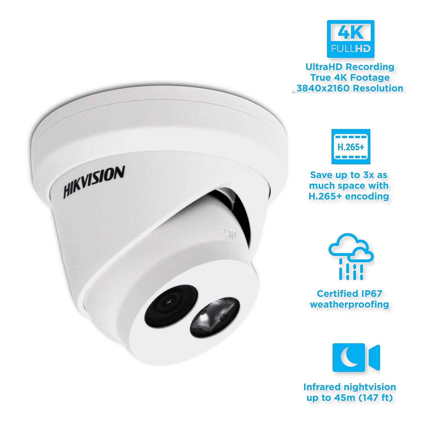 Hikvision DS-2CD2383G0-I 2.8mm Fixed Lens 8MP 4K Ultra HD PoE Outdoor Dome Network Camera, Security Camera with Micro SD Card Slot, 30m Night Vision, H.265+, IP67 Waterproof  , 1-Pack