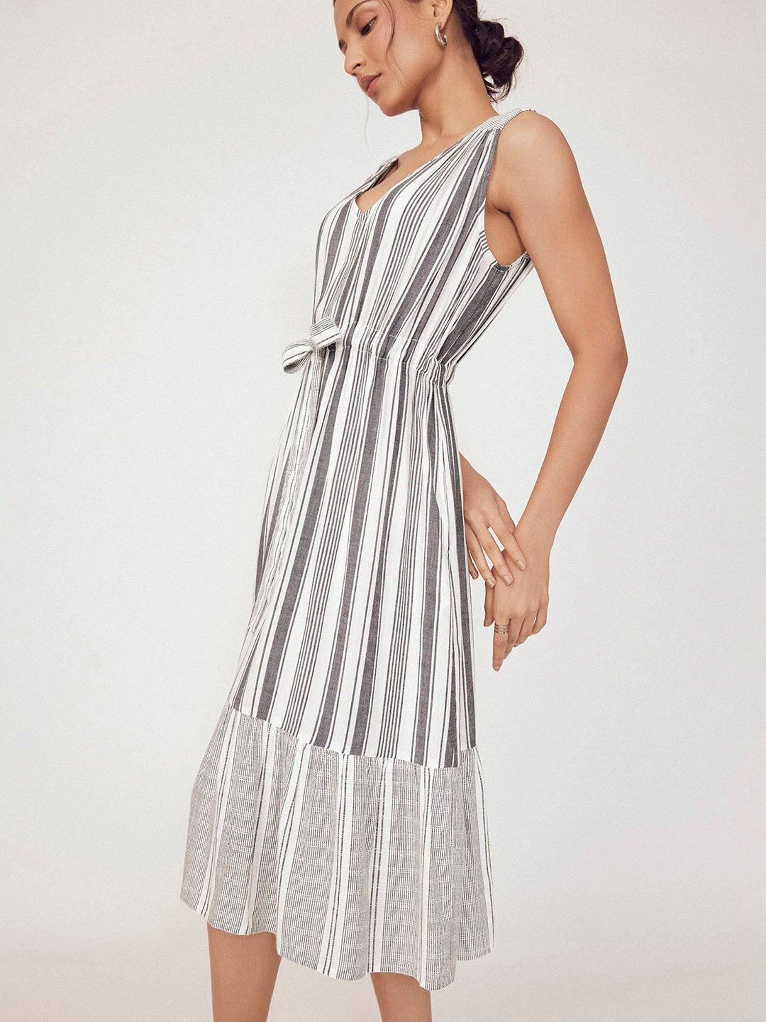 The Label Life White Striped Midi Dress