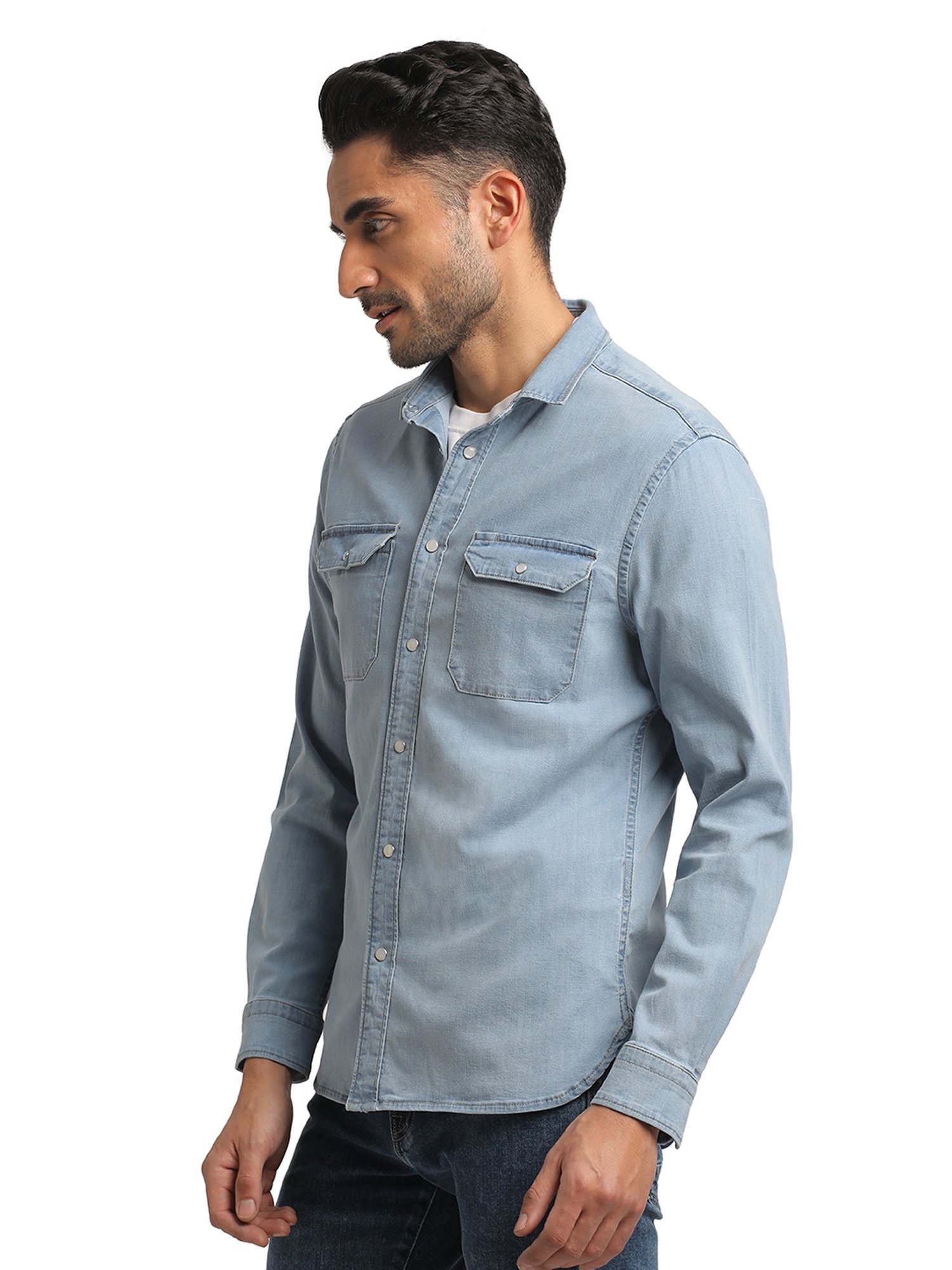 EVERBLUE Light Blue Regular Fit Shirt