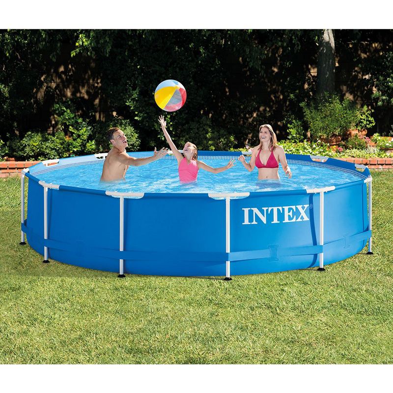 Intex 28206EH 10 Feet x 30 Inch Metal Frame Outdoor Backyard Above Ground Circular Beachside Swimming Pool with Pool Care 3 Inch Chlorine Tabs, 50 lbs