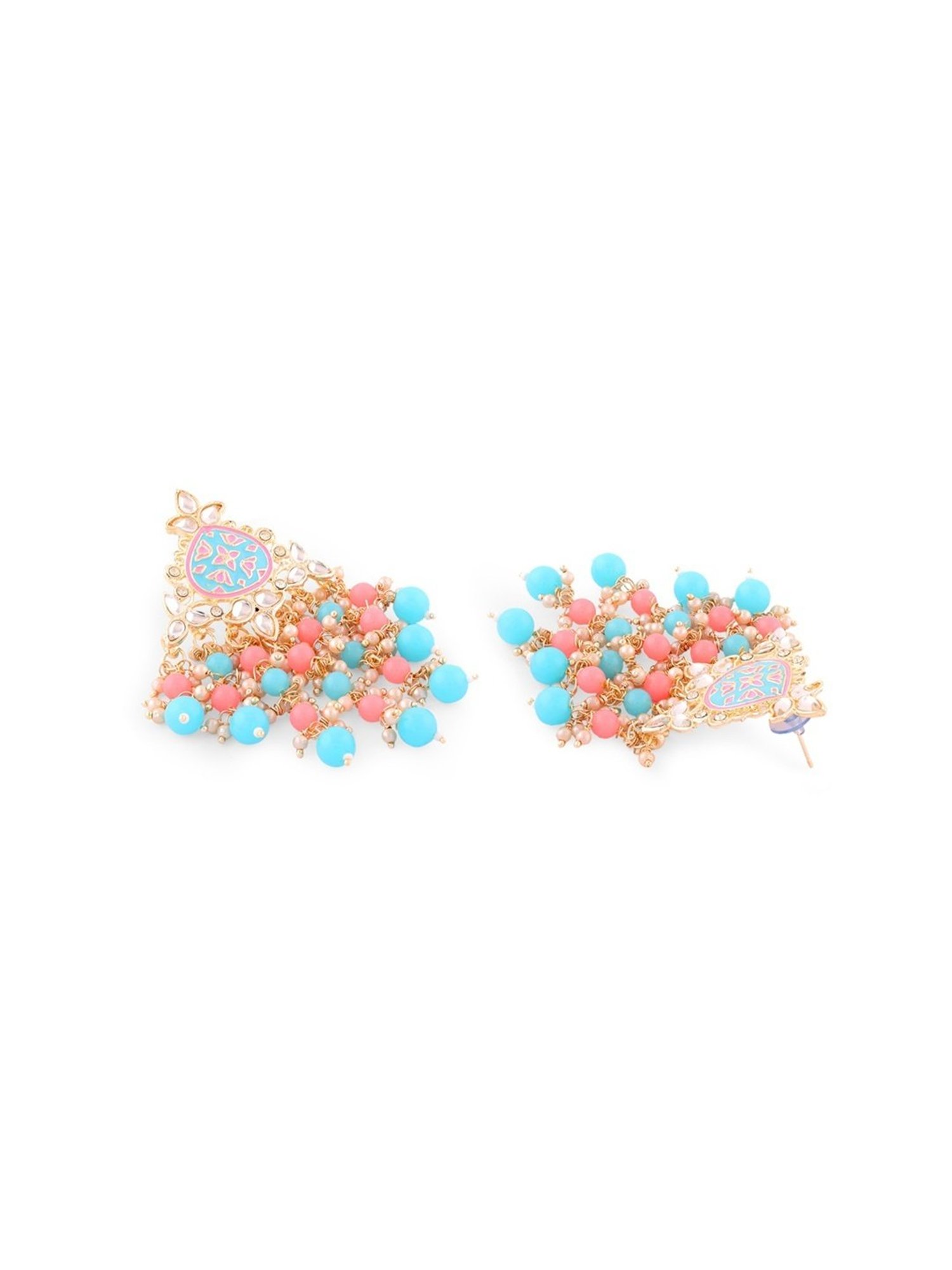 Zaveri Pearls Pink & Turquoise Meenakari Cascading Waterfall Beads Drop Earring-ZPFK14845