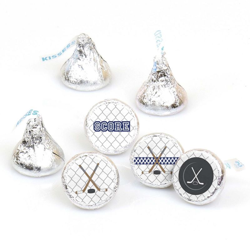 Big Dot of Happiness Shoots and Scores - Hockey - Baby Shower or Birthday Round Candy Sticker Favors - Labels Fit Hershey's Kisses (1 Sheet of 108)