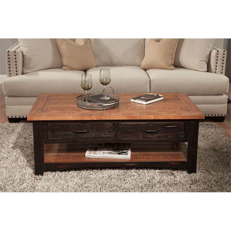 Rustic Wood 2 Drawer Coffee Table Antique Black and Honey - Martin Svensson Home