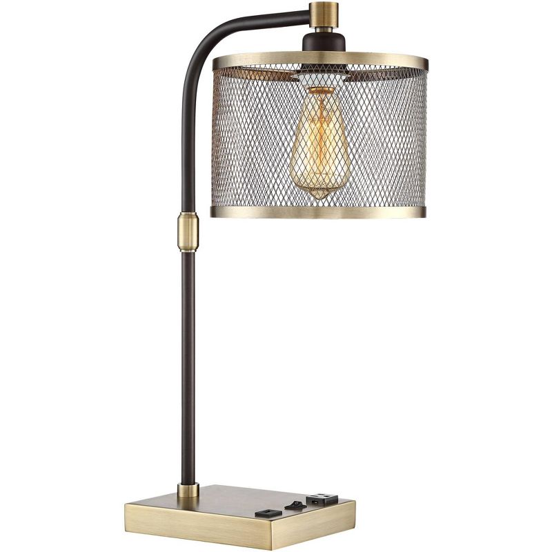 23" Iron/Seeded Glass Axel Farmhouse Industrial Task Lamp (Includes LED Light Bulb) Black - JONATHAN Y