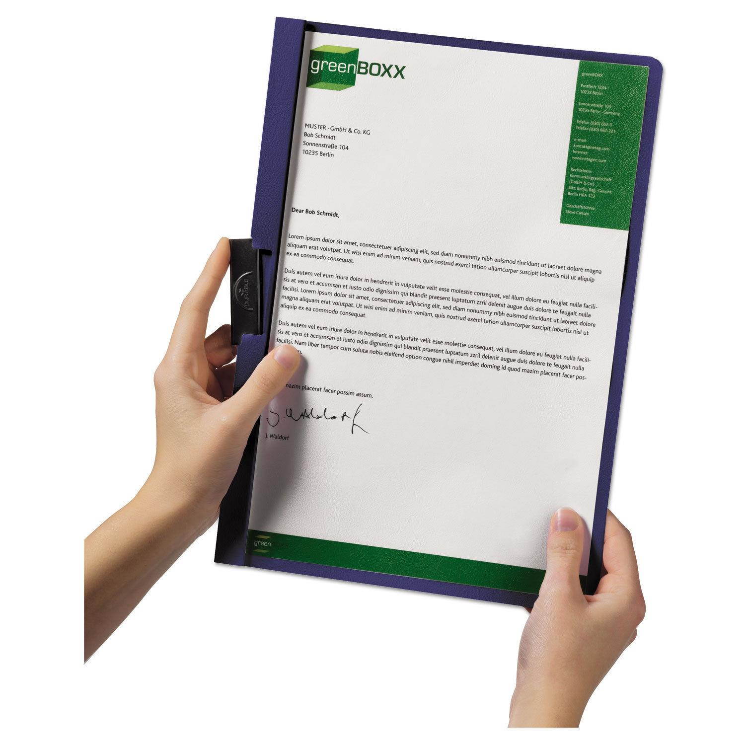Durable Vinyl DuraClip Report Cover Letter Holds 30 Pages Clear/Dark Blue 220307