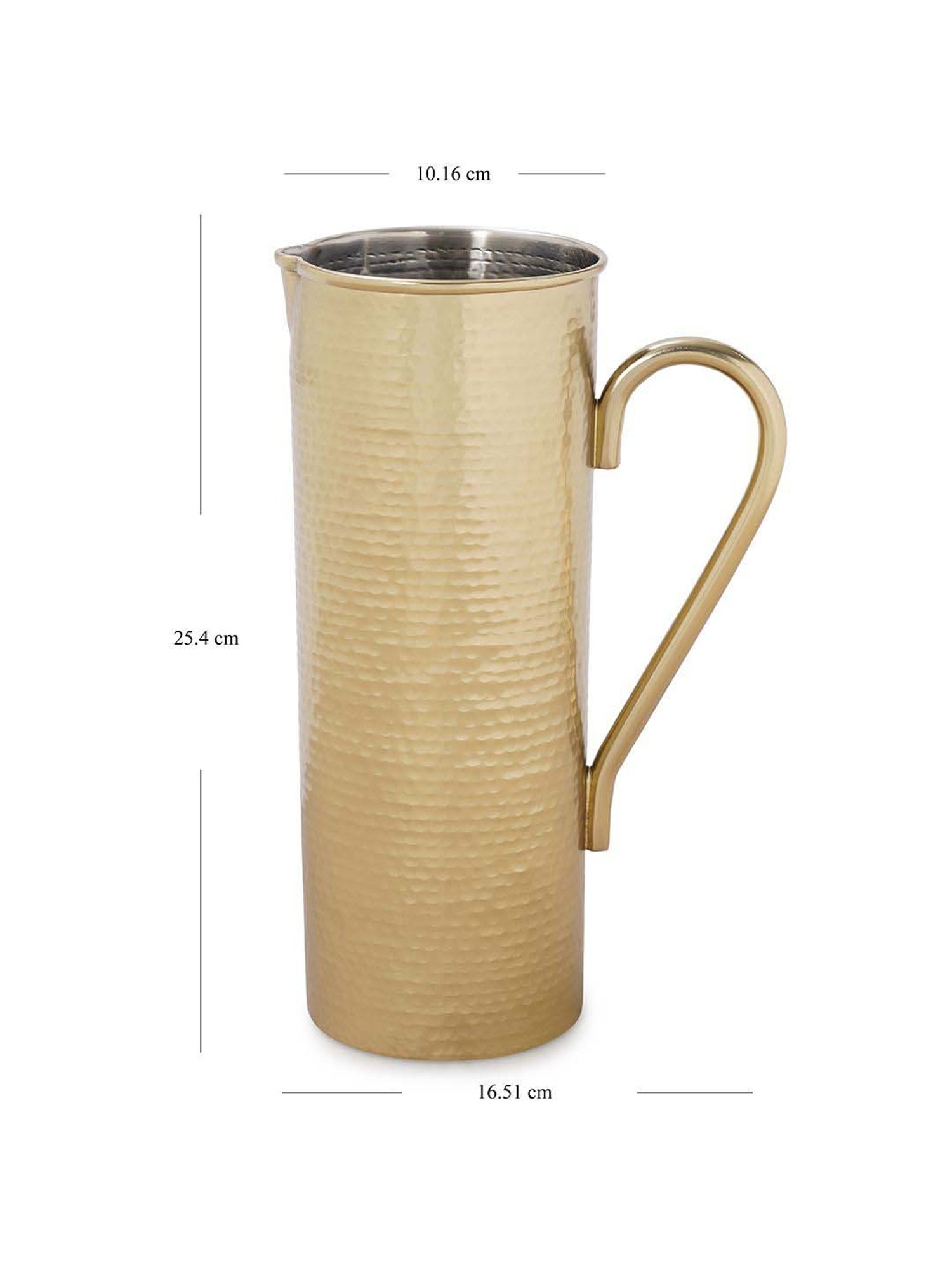 Pure Home and Living Gold Stainless Steel Matt Finish Hammered Pitcher (1.5 L)