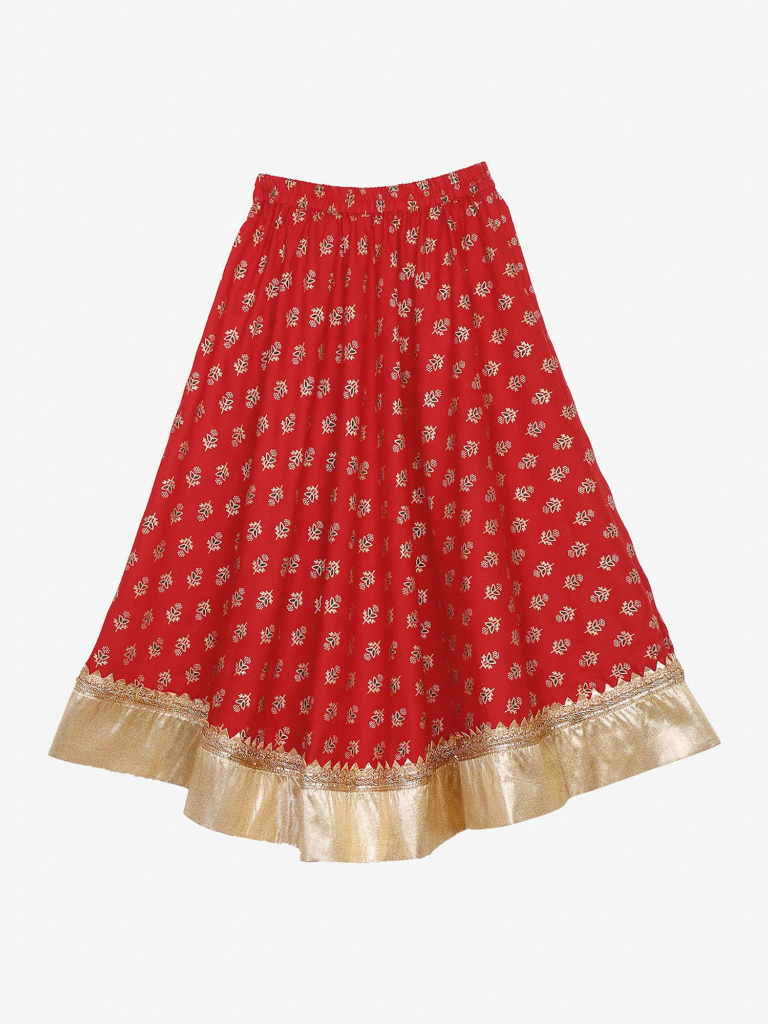 Saka Designs Kids Red & Gold Foil Print Lehenga with Choli & Dupatta