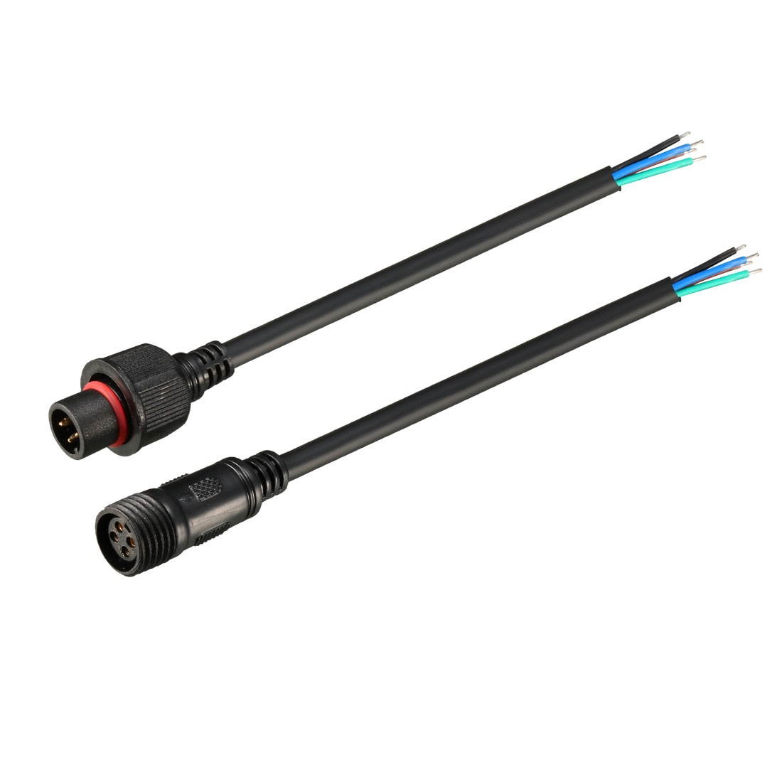 Male Female 4 Terminal Waterproof Connector Cable Black for LED Strips Light