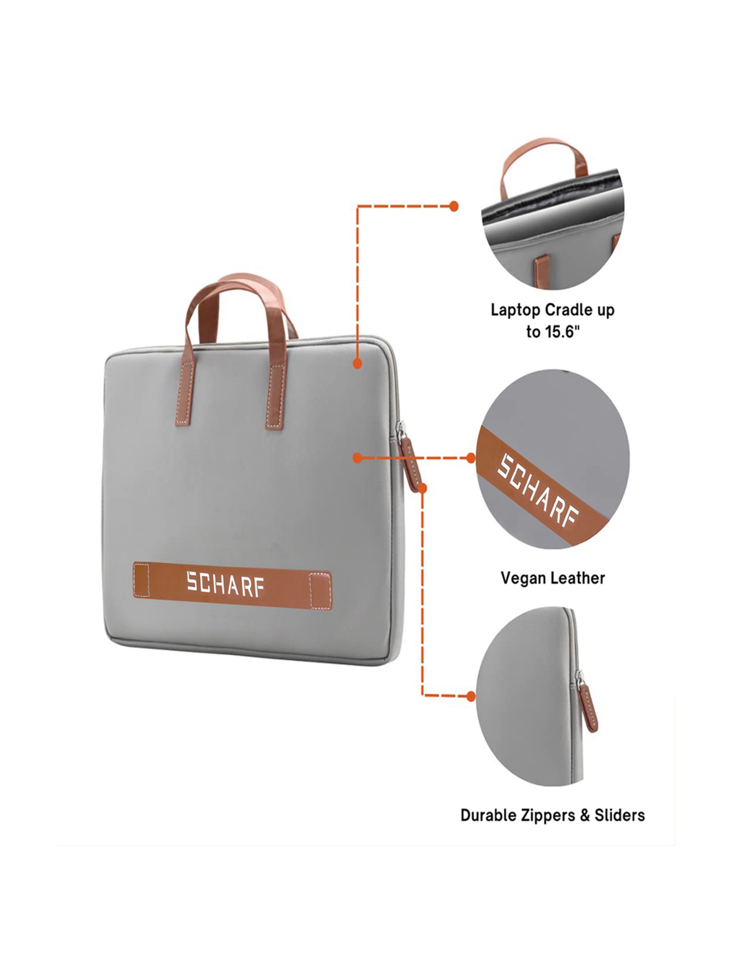 SCHARF Grey Leather Laptop Bag