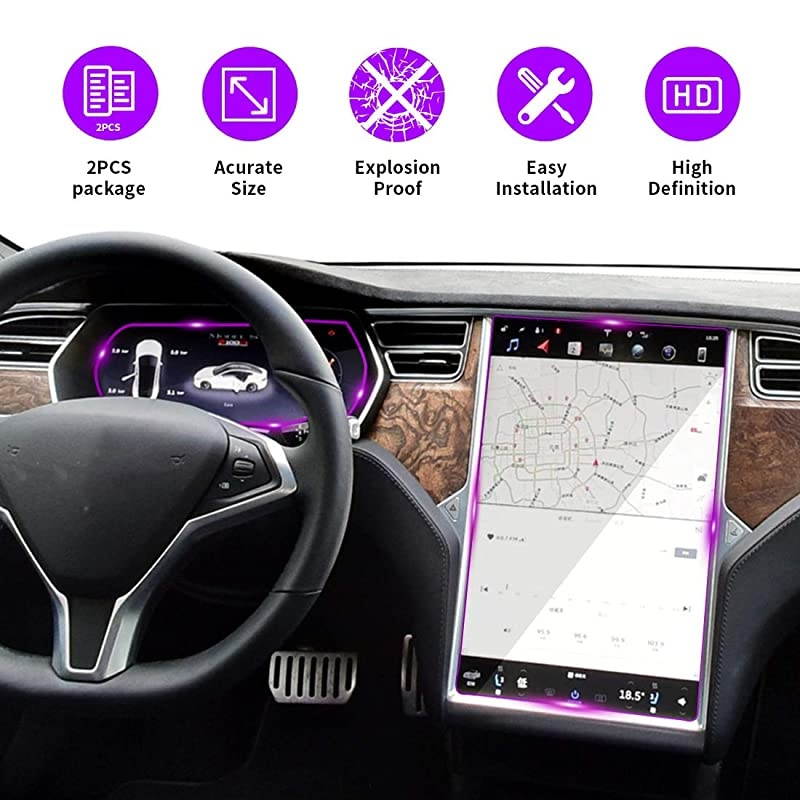 Model X/S Central Control LCD Instrument Protective Film, Tempered Glass Screen Protector, 9H Anti-Scratch Anti Fingerprint Bubble Free