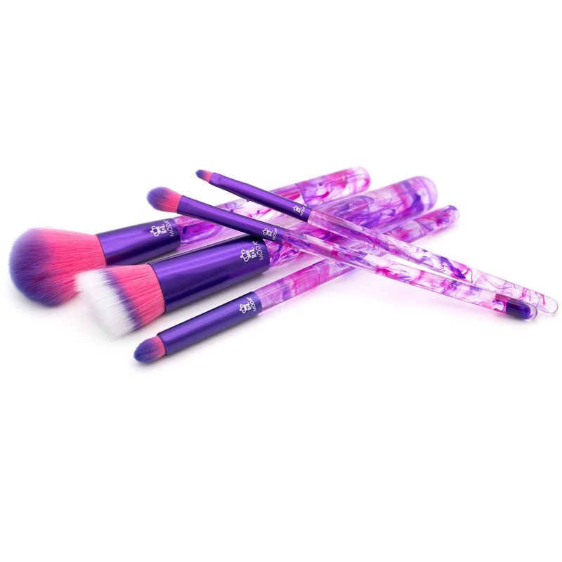 MODA Brush Purple Smoke Show 5pc Full Face Makeup Brush Set, Includes - Powder, Angle Blender, Shader, and Lip Brushes