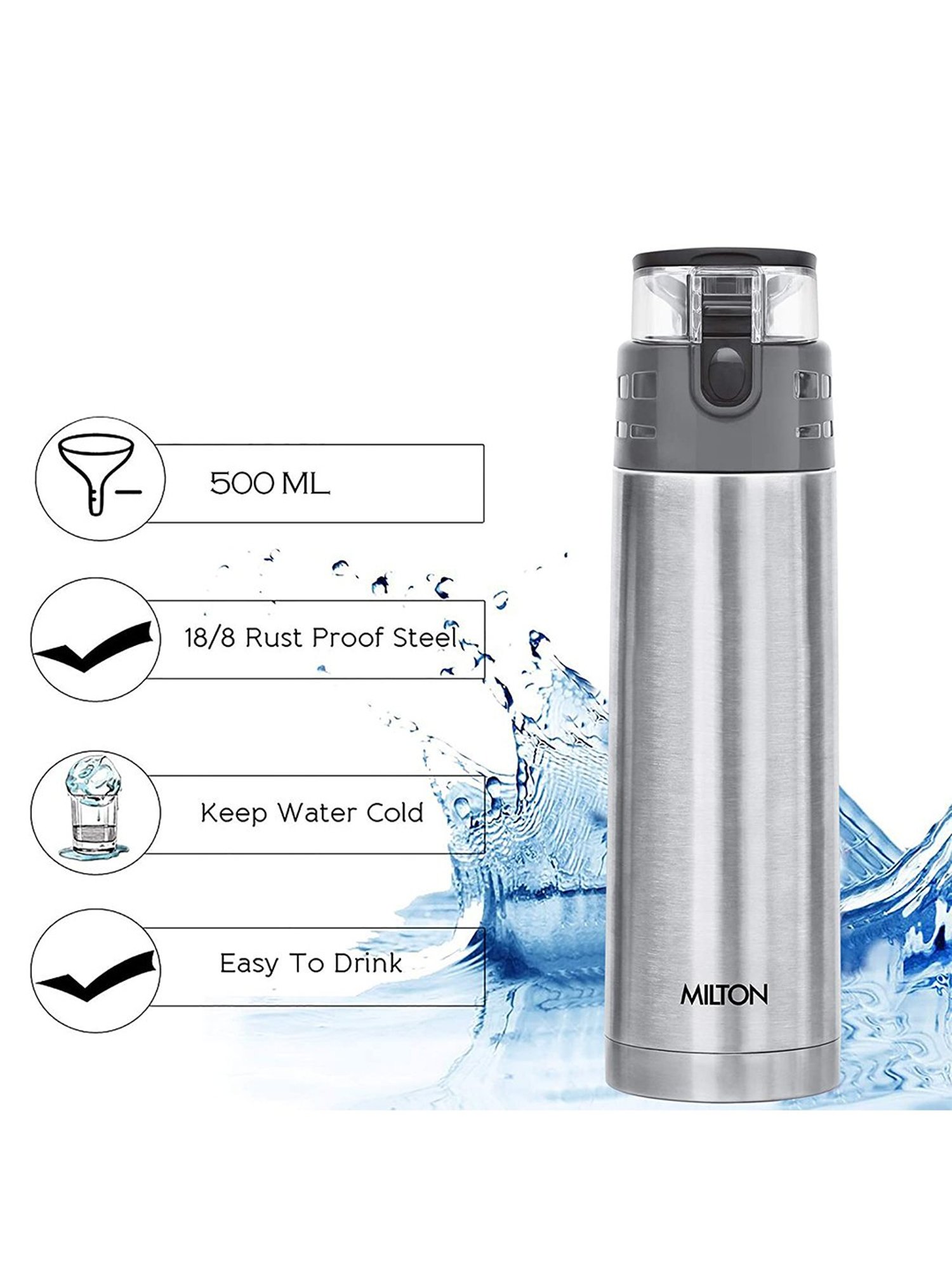 Milton Silver Thermosteel Hot & Cold Vacuum Insulated Water Bottle - 500 ml